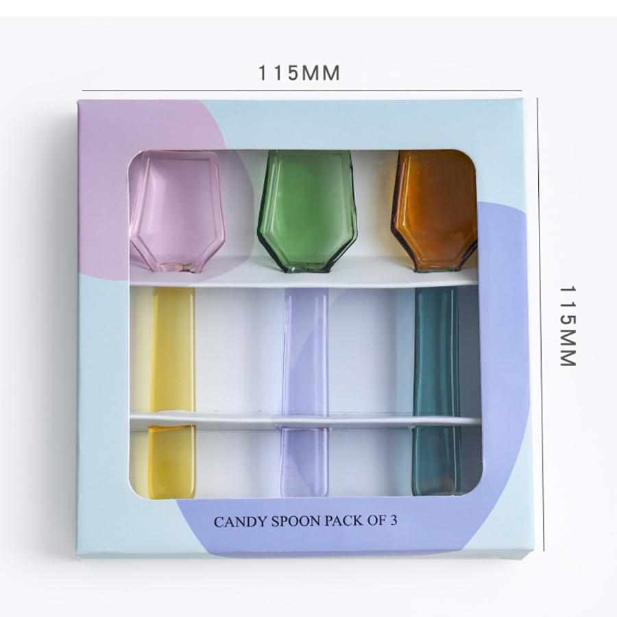 Colorful Glass Spoon Set 3 Pieces Heat Resistant Coffee Spoon Dessert Ice Cream Salad Handled Spoon Coffee Soup Stirring Spoon