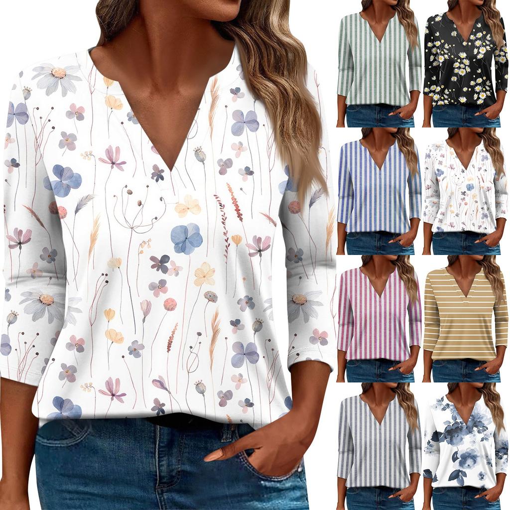 Women's T Shirt Tee Printed 3/4 Sleeve Daily Weekend Fashion Basic V Neck Regular Top