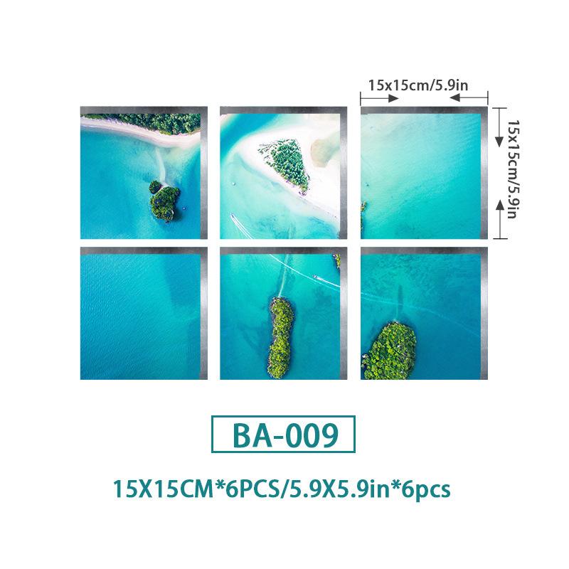 6PCS Ocean Wave Bathtub Sticker Non-slip Waterproof 3D Effect Self-adhesive Bathroom Decal PVC Removable Decorative Mural 15x15cm