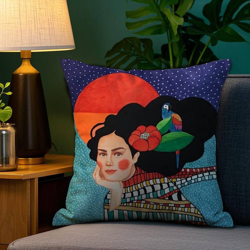 Vintage Abstract Girl Hair Flower Pillow Case Sofa Living Room Bedroom Double-sided Printing Square Cushion Nap Time Pillow Case