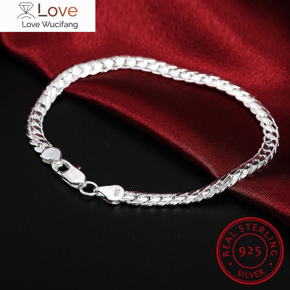Браслет Lekani из стерлингового серебра 925 пробы, ювелирные изделия, 5 мм, 20 см, змея, плоский мужской браслет-цепочка, нарукавная повязка / браслет для мужчин