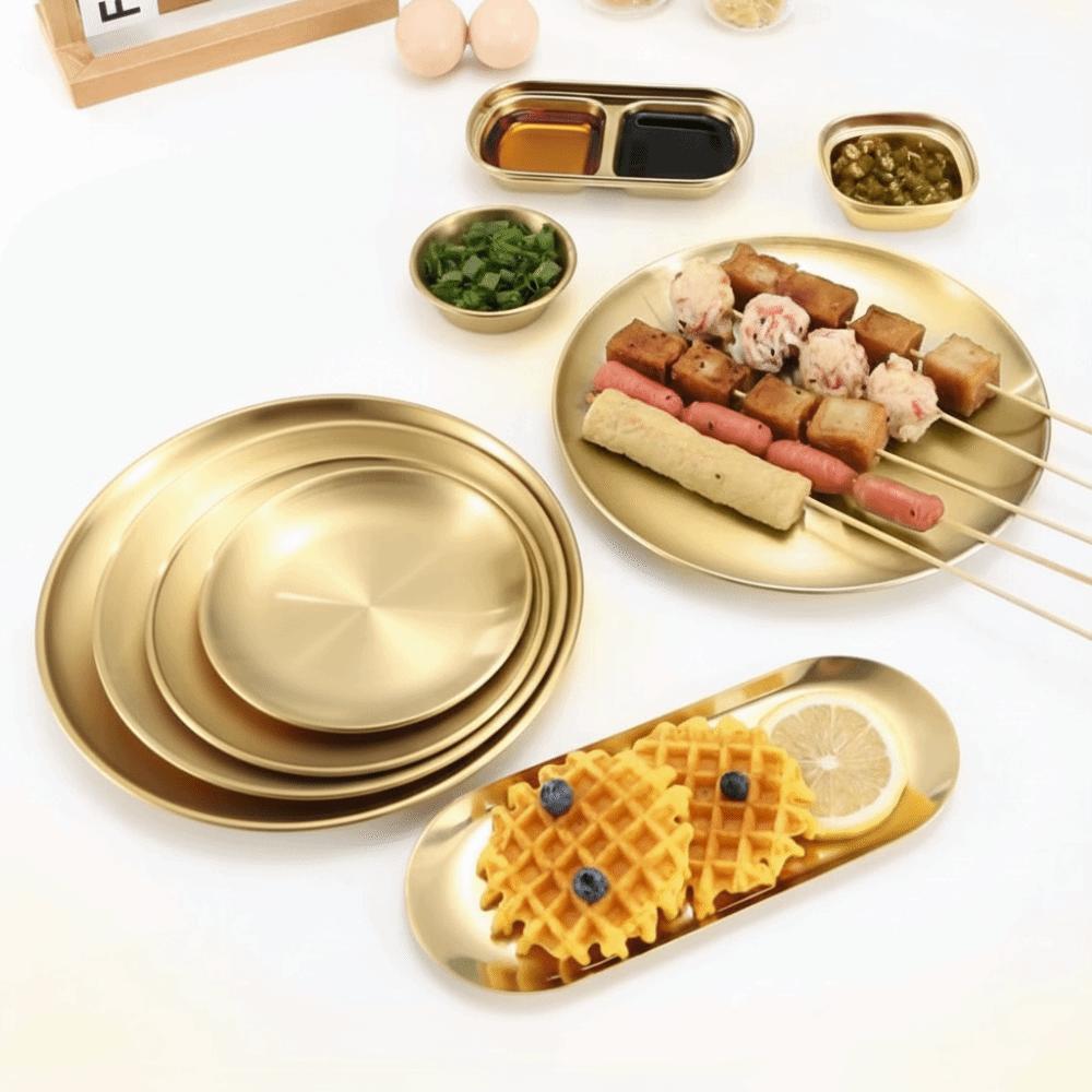 Gold Silver Food Plate Korean Dining Plate Decorative Metal Tray  Dinner