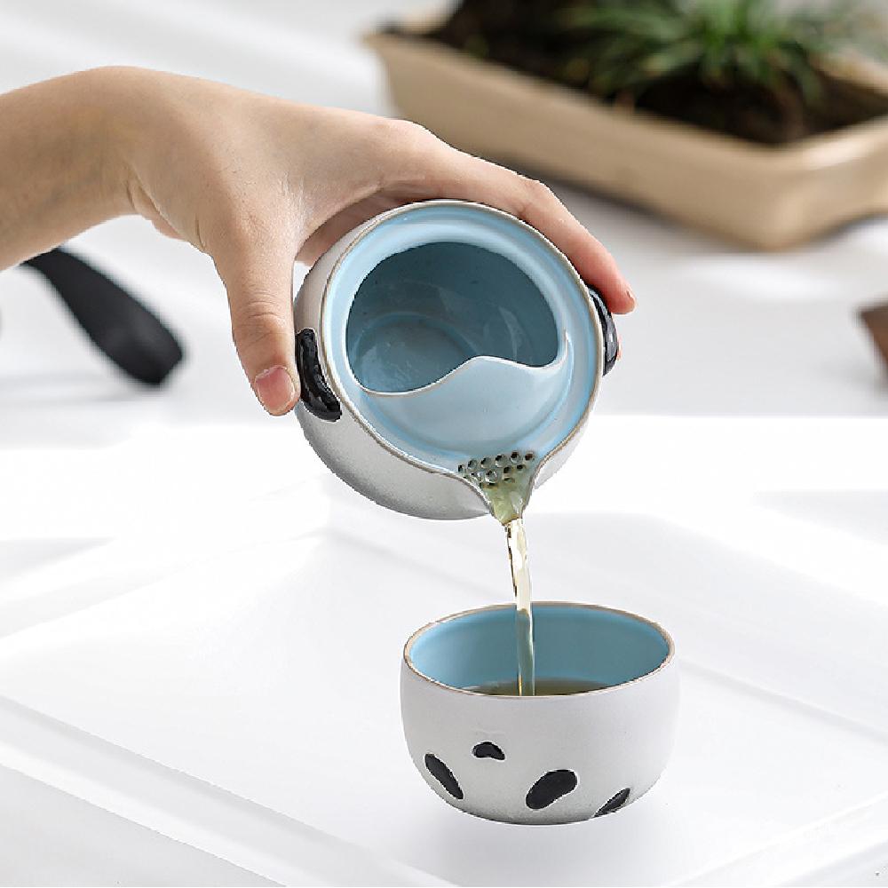 KuaiKe Cup Cute Panda One Pot One Cup Single Person Outdoor Portable Travel Tea Set Gift Tea Cup Set