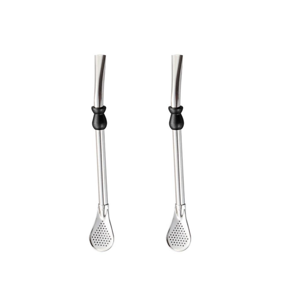 2 Piece Reusable Yerba Mate Drinking Straw 304 Stainless Steel Filter Straw Straw Spoon Cafe
