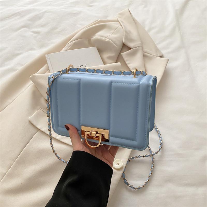 Elegant Solid Color Gold Buckle Decoration Women Casual Shoulder Bag Square