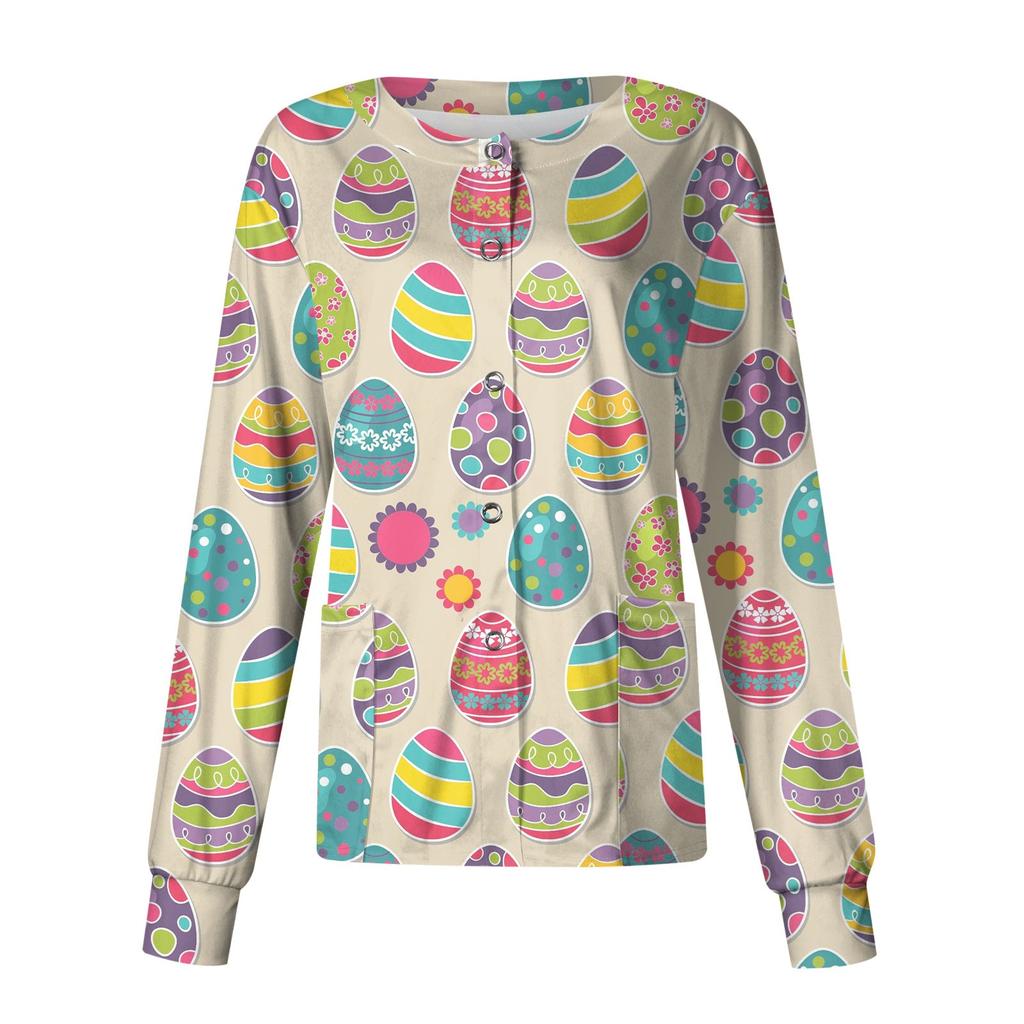 Женская повседневная однобортная одежда с длинным рукавом и пасхальным принтом, кардиган, топ