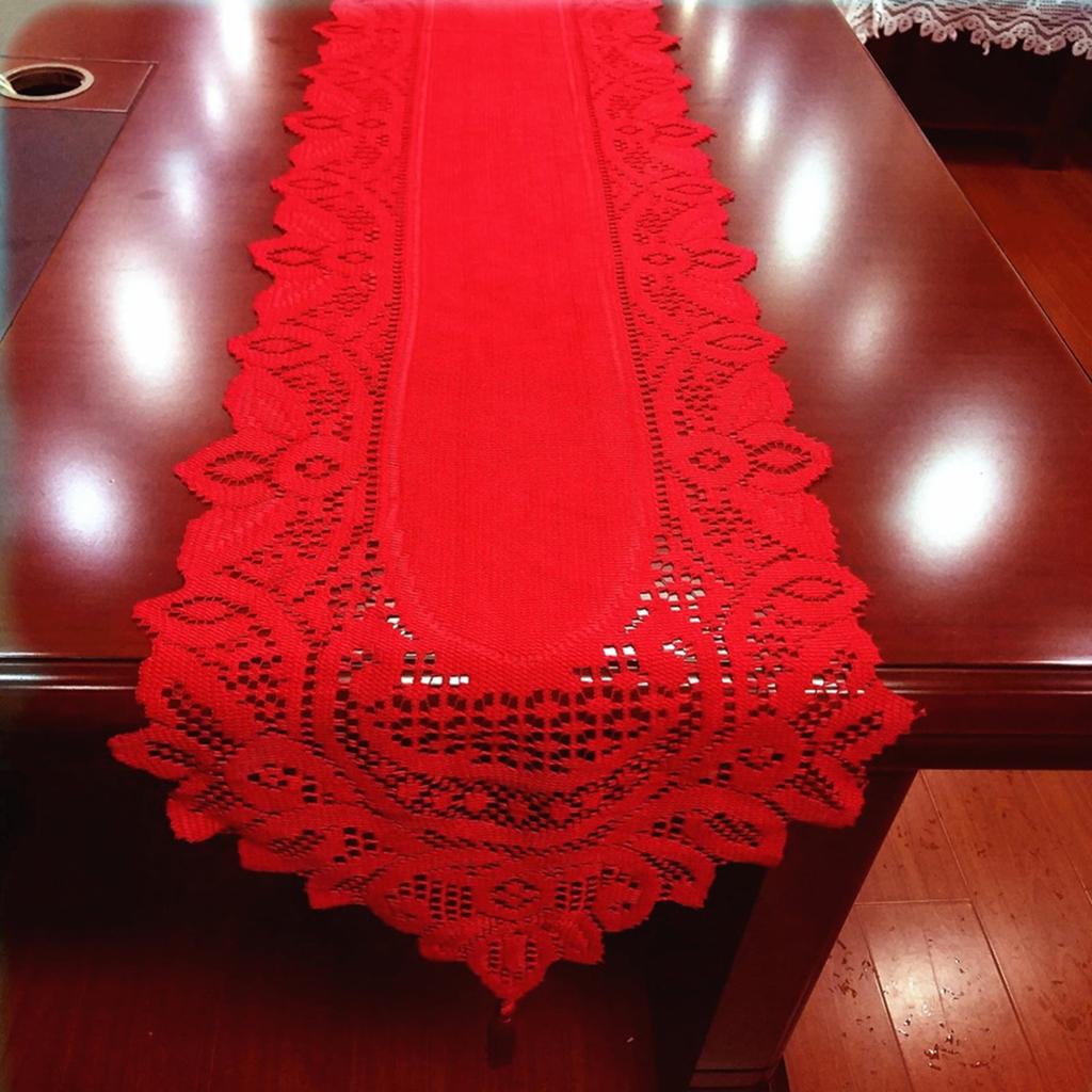 Knitted Lace Table Flag White Red Wedding Banquet Party Decoration Rectangular Table Runner Coffee Table Pad