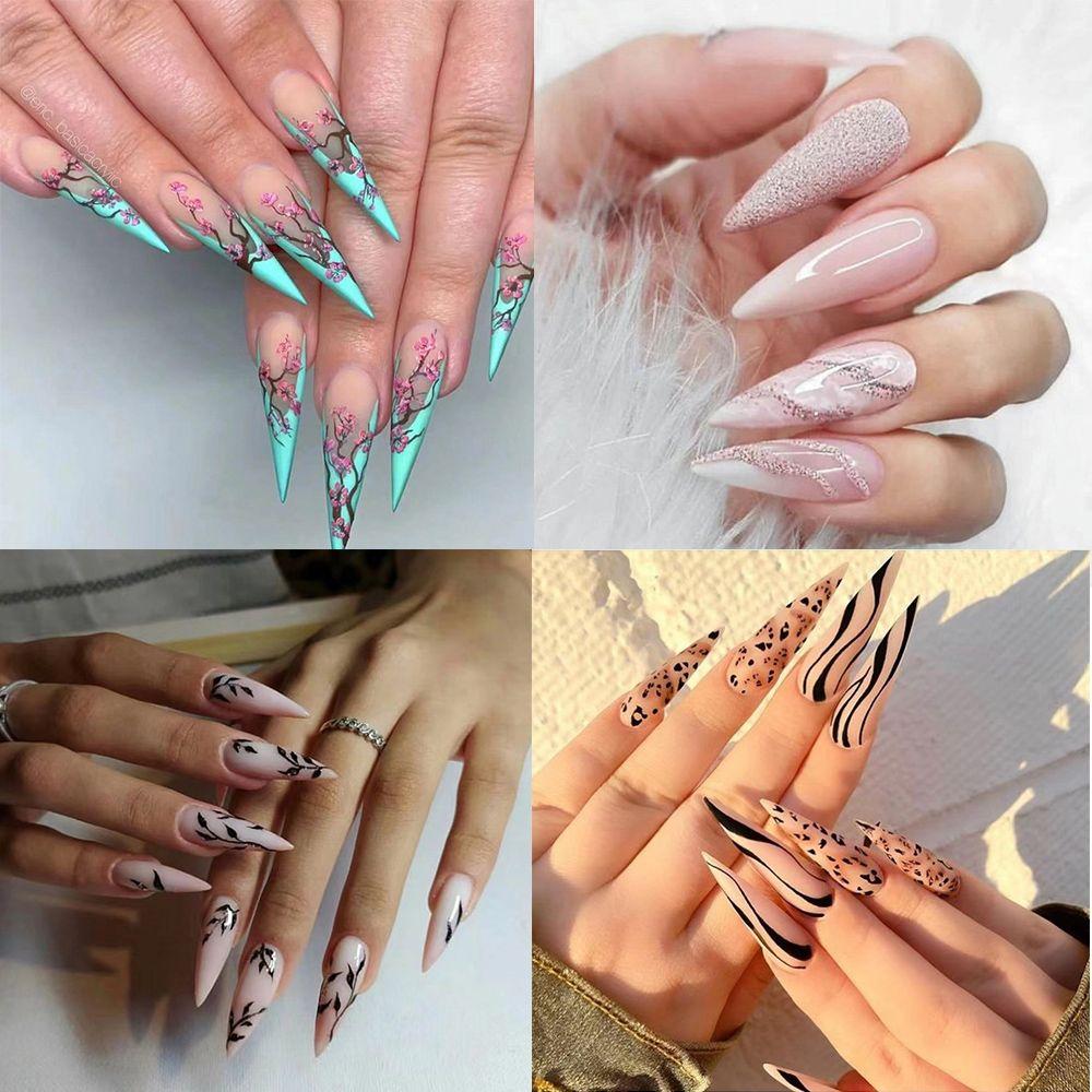 Artificial Nail Tips Manicure Tool Wearable Almond Fake Nails Plum Blossom Stiletto False Nails