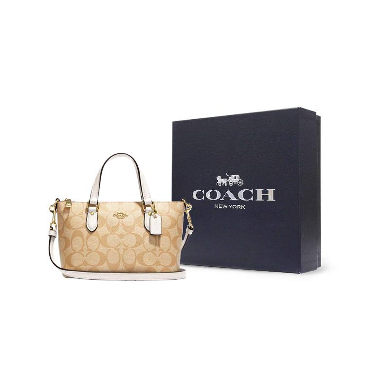 New COACH Gallery Canvas With Leather Handbag, Shoulder Bag, Crossbody Bag Small Size Women's Khaki & White CH468-IMDQC