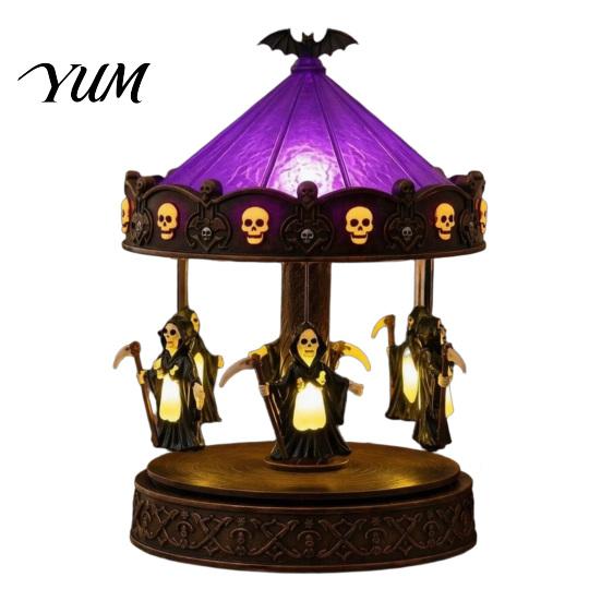 Niche Gothic Home Accents Halloween Ghost Carousel Lights, Stained Glass Night Light with Retro Copper Creative Projection Base, USB Rechargeable