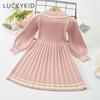 Платье для девочек, новое осенне-зимнее утолщенное теплое платье-свитер, платье принцессы для девочек, вязаное платье в студенческом стиле с бантом, платье для девочек
