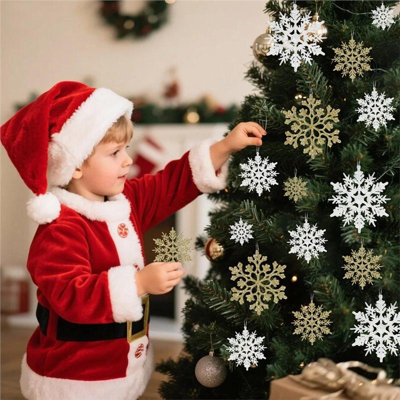 B-Est Glitter White Gold Snowflake Ornaments 24Pcs, Perfect For Christmas Tree Flake For Holiday Decor