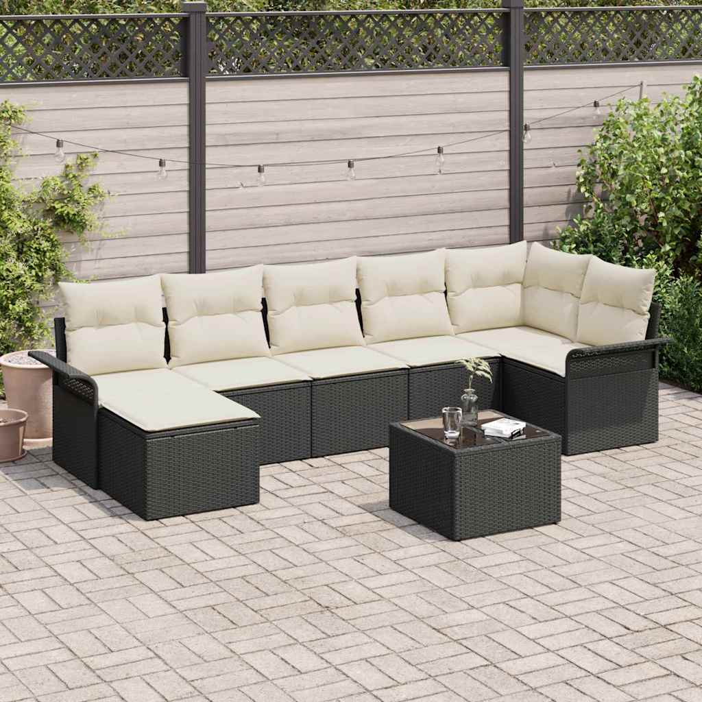 8 Piece Black Poly Rattan Garden Sofa Set with Storage