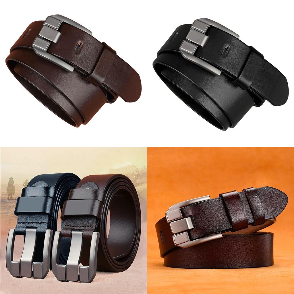 Men Solid Color Leather Belt With Geometric Style And Durable Alloy Buckle Pin