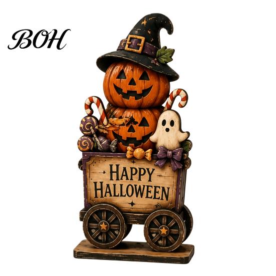 Vintage Haunted House Tiered Tray Decor Farmhouse Halloween Wooden Tabletop Decorations, Table Topper Signs, Spooky Nostalgic Party Favors Pumpkin
