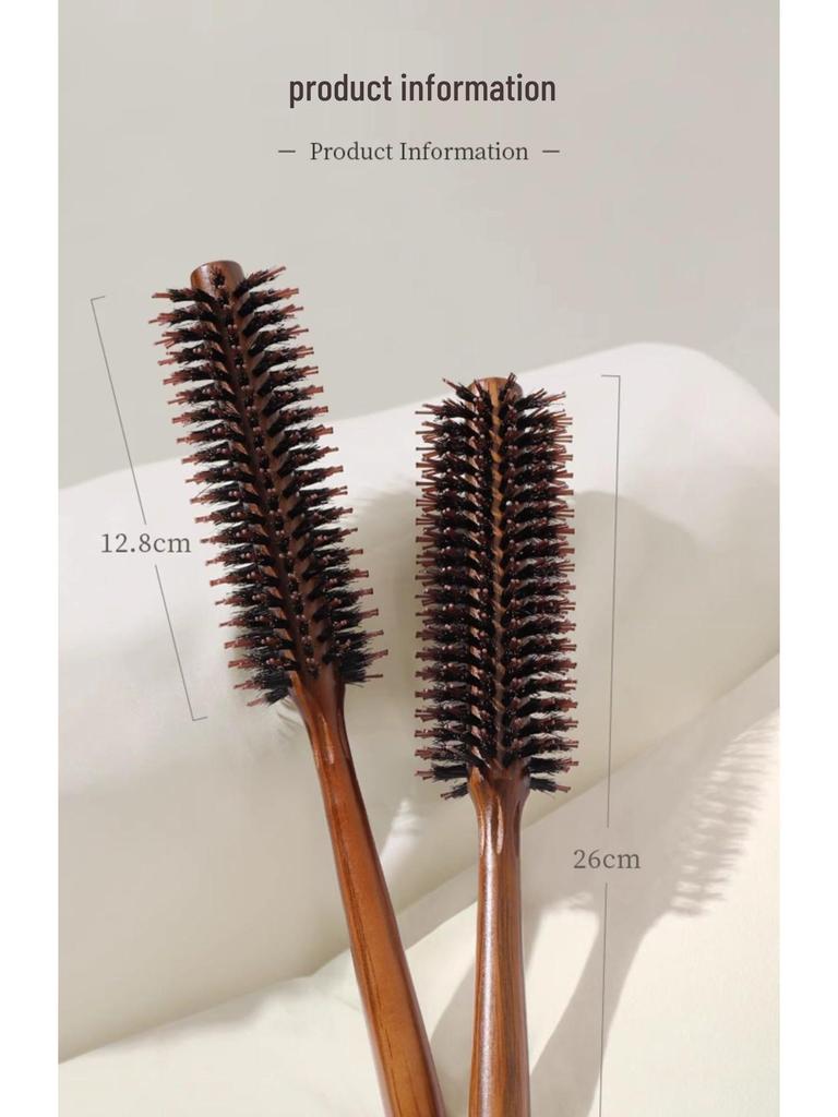 2025 Wooden Boar Bristle Anti-Static Curling Comb for Women's Long Hair - Round Barrel Hair Styling Roller