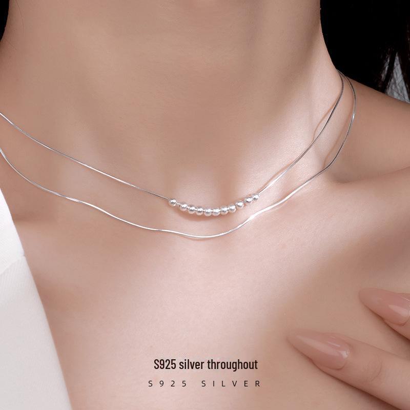 Ожерелье из двухслойных бусин Banyan Tree S925 Silver Snake Snake - Минималистская осенне-зимняя ключичная цепочка