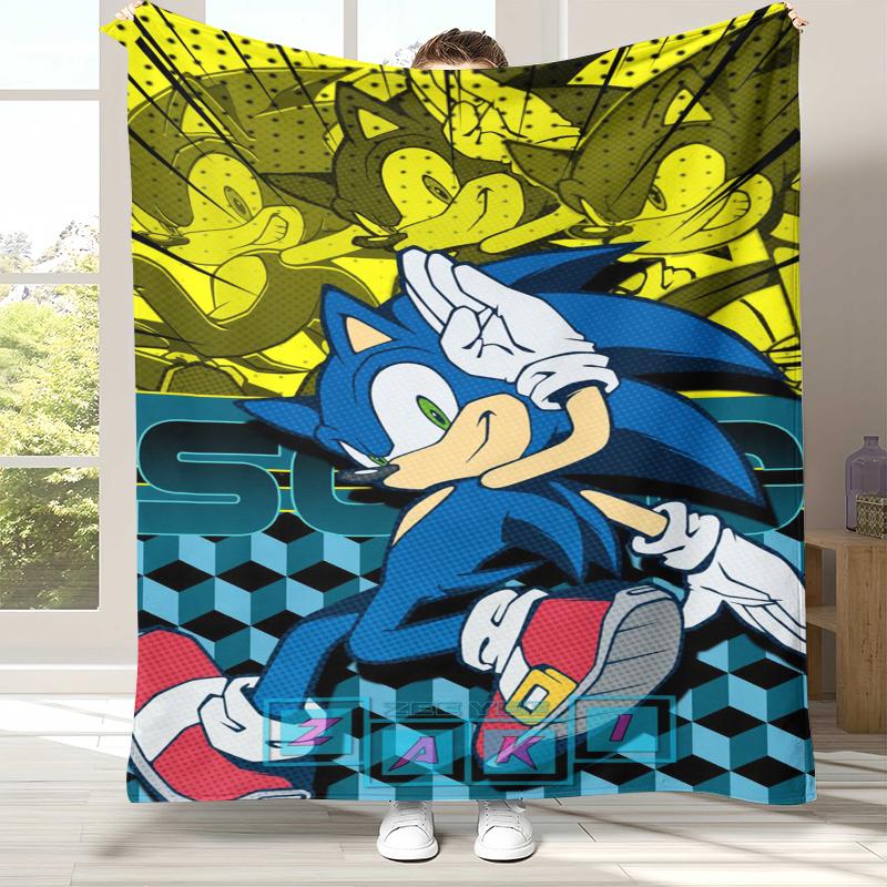Ретро Мультяшное Игровое Фланелевое Одеяло S-Sonic, Ультра Мягкое Теплое Плюшевое Покрывало для Дома, Спальни, Кровати, Дивана, Походного Пикника, Подарок