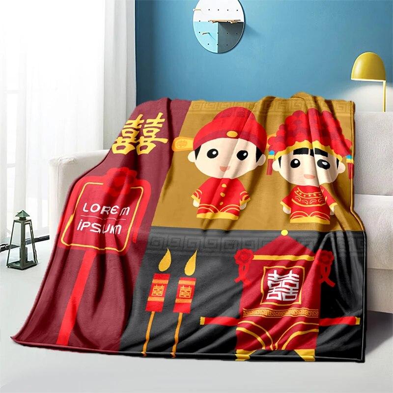Китайское свадебное плюшевое покрывало с героями мультфильмов, тонкие одеяла для пикника, современное фланелевое одеяло Gedruckt Bettdecke Geschenk