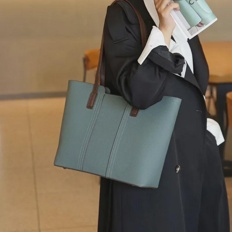 Большая женская сумка-тоут из натуральной кожи 2025 года — новая сумка для поездок на работу и через плечо с большой вместимостью для мам