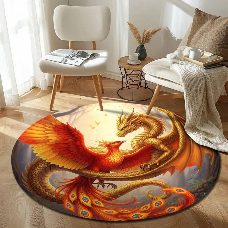 Retro Round Mandala Multicolor Rug Mat, Non-Slip Floor Mat for Laundry Room