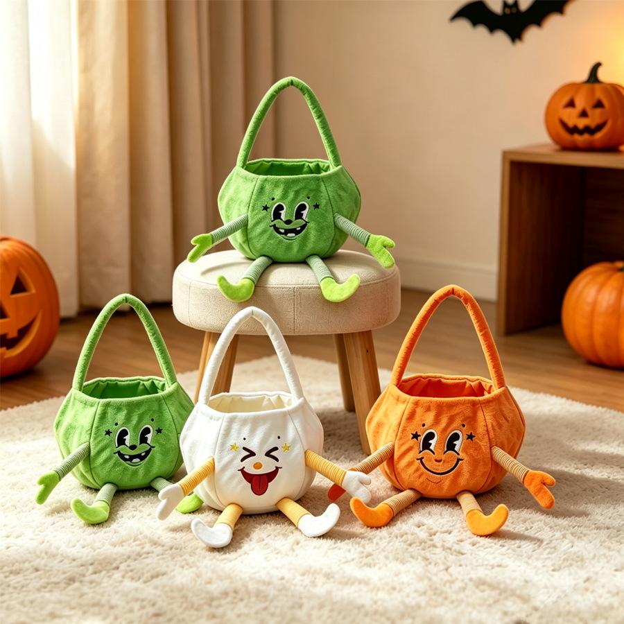 Halloween Plush Ghost Candy Bag Trick or Treat Bucket Kids 3D Hands Feet