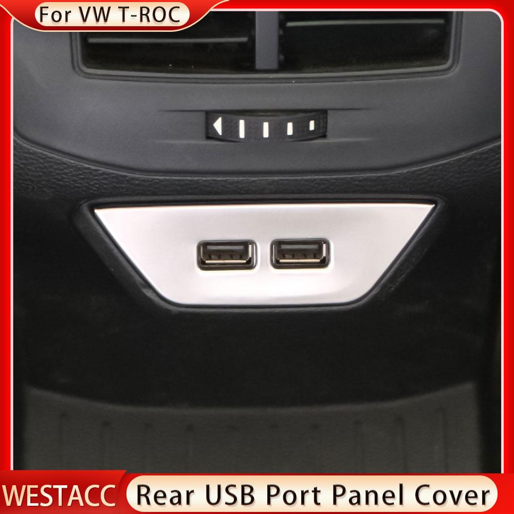 Подлокотник из нержавеющей стали для автомобиля, задняя крышка порта USB, наклейка на отделку панели для Volkswagen T ROC TROC VWT-roc 2017 - 2022