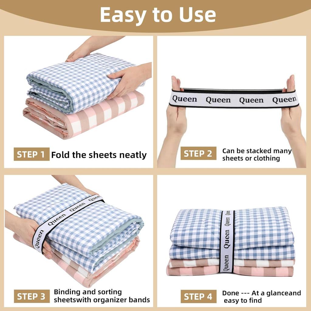 8Pcs Bed Sheet Organizer Bands Sheets Labels for Elastic Bedding Linen Closet Storage Foldable Sheet Set Organizer Sheet Keeper Band King Queen