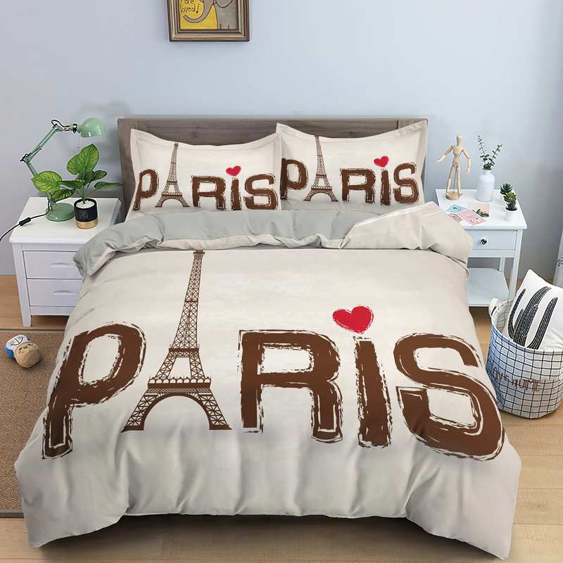 Paris Tower King Queen Duvet Cover Famous Buildings In France Bedding Set For Adults Pink Romantic 2/3pcs Polyester Quilt Cover