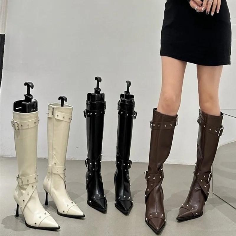Fashion New Style Thin High Heel Women Boots 2024 Pointed Toe Women's High Tube Thinner-looked High Heel Long Boots Zip Boots Mujer D109
