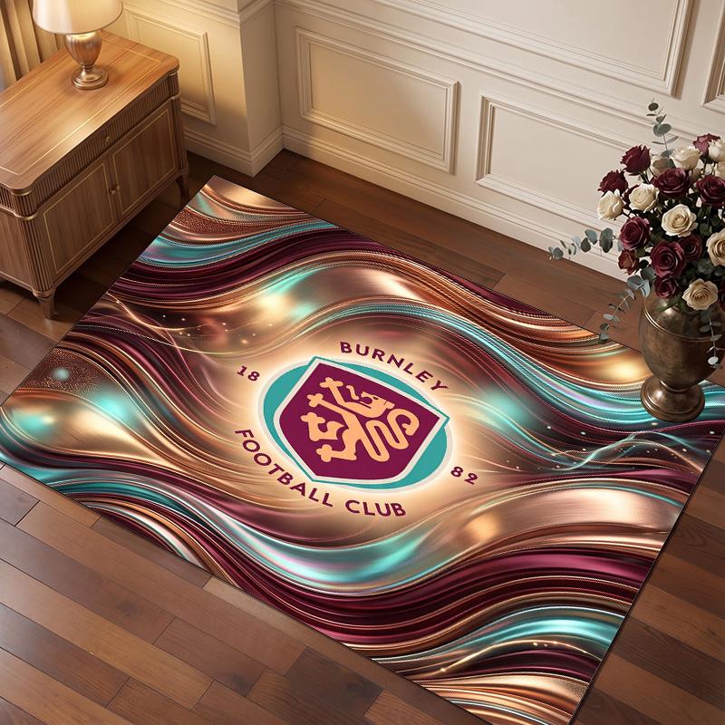 Burnley Football Print Crystal Velvet Rug, Comfortable Water Absorbent Non Slip Indoor Floor Carpet