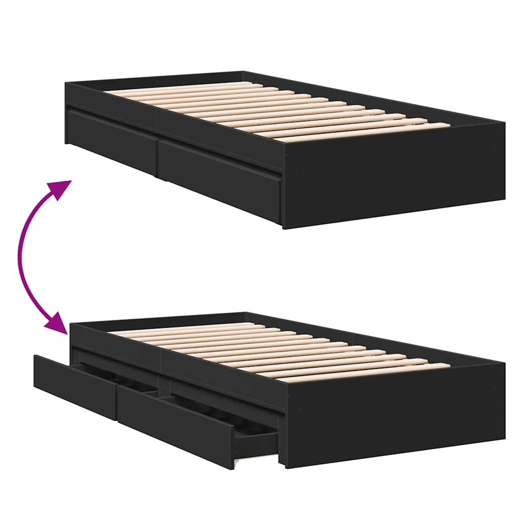 Bed Frame with Drawers Black 75x190 cm Particleboard