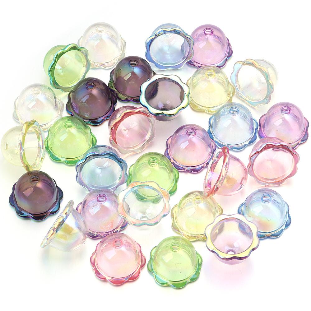 6pcs/lot Colorful Acrylic Wind Bell Beads Multi-Petal Flower Bead Caps Charms For DIY Earrings Phone Chains Jewelry Accessories