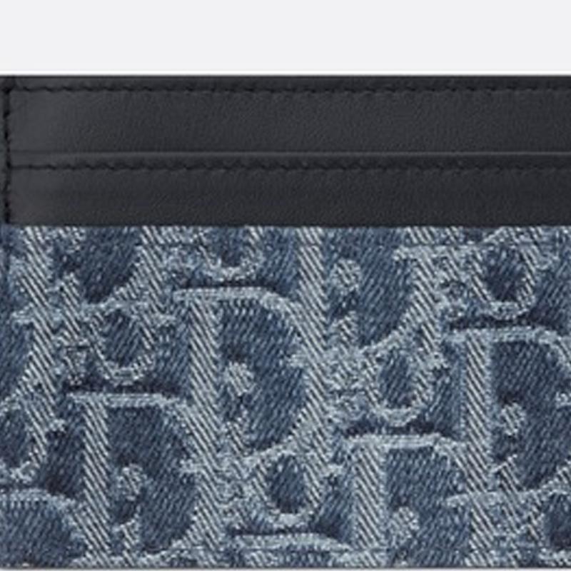 Dior 30 Montaigne CD Metal Logo Jacquard Canvas And Jacquard Denim Card Holder Women Card Holder Blue S2152UDCE-M49E