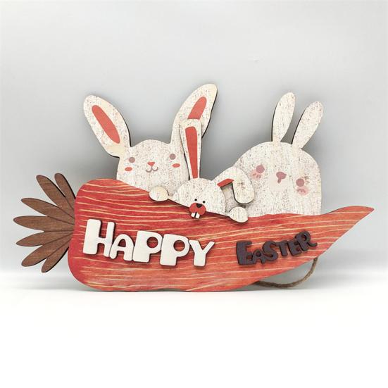Easter Hanging Tag Pendant Cartoon Rabbit And Carrot Shape Hanging Colorfast Reusable Wooden Thick Anti-crack Porch Garden Door Decoration Sign