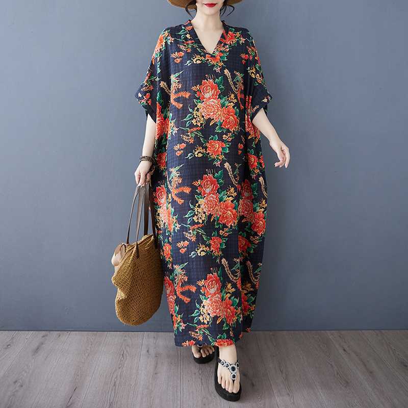 Летнее цветное дорожное платье с V-образным вырезом в стиле ретро, длинная юбка, хлопок-лен