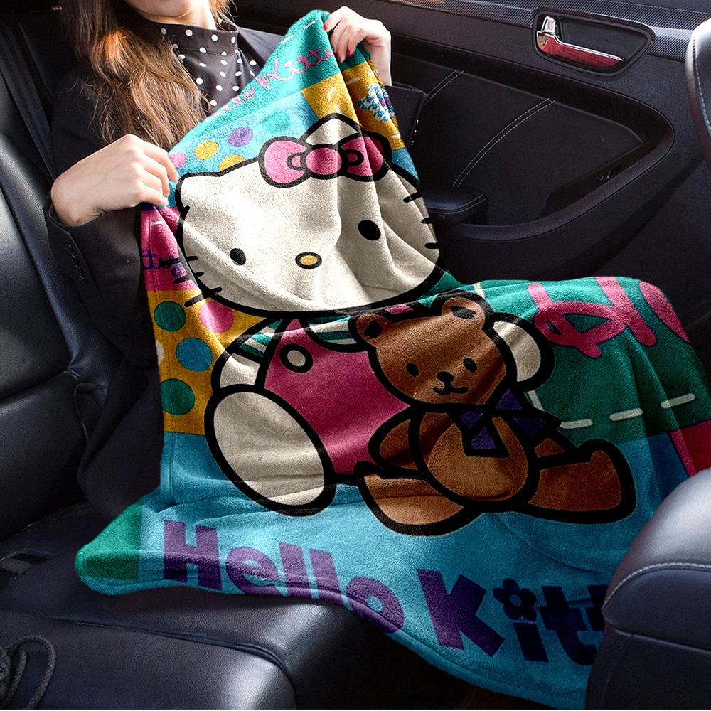 1pc Hello Kitty Flannel Blanket - Seasonal Home Decor, Comfortable Machine Washable, Suitable for All Ages, Ideal Gift for Any Family, Avail