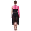 Womens Lyrical Dance Asymmetrical Bodysuit Dress Single Long Sleeve Floral Lace Irregular Hem Skirt