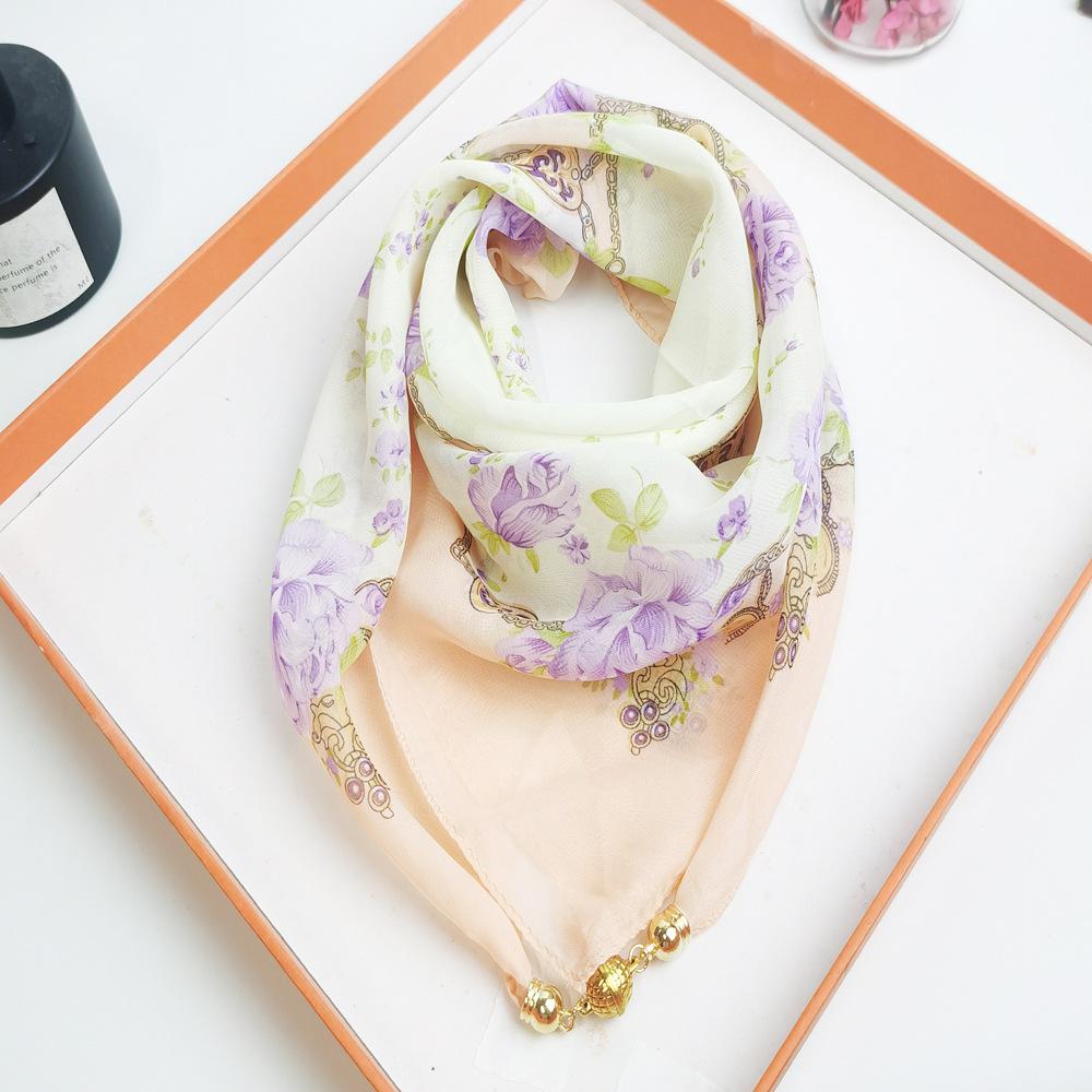 Весна/Лето 2025 Женский шелковый шарф высокого класса: Треугольный снуд с магнитной застежкой для защиты шеи