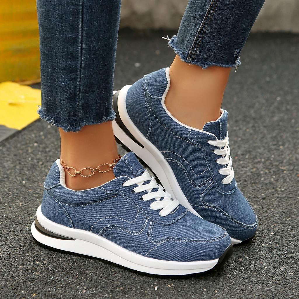 Fashion Fashion Stitching Decoration Solid Sports Sneakers Women 2025 Autumn Round Toe Low Heel Lace Up Sneakers Soft Sole Running Shoes