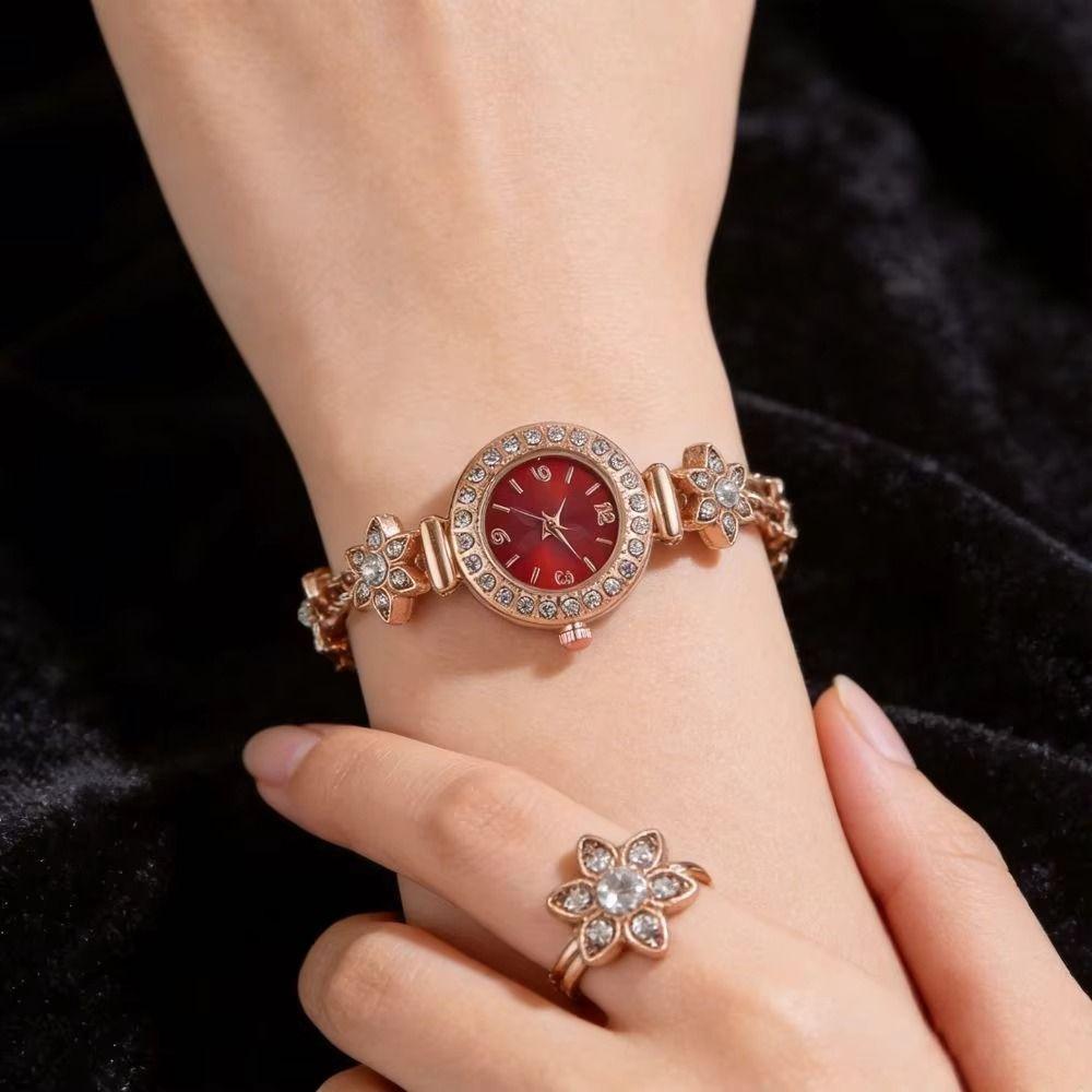 Round Dial Women Quartz Watch Slim Strap Rhinestone Watch Rhinestone Quartz Watch  Festival Gift
