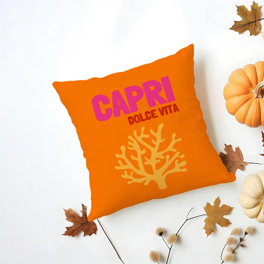 Bright Cheerful Anime Summer Travel Series Cushion Cover Washable Linen Pillowcase Soft  for Daily Sofa Bed Home Room Decor