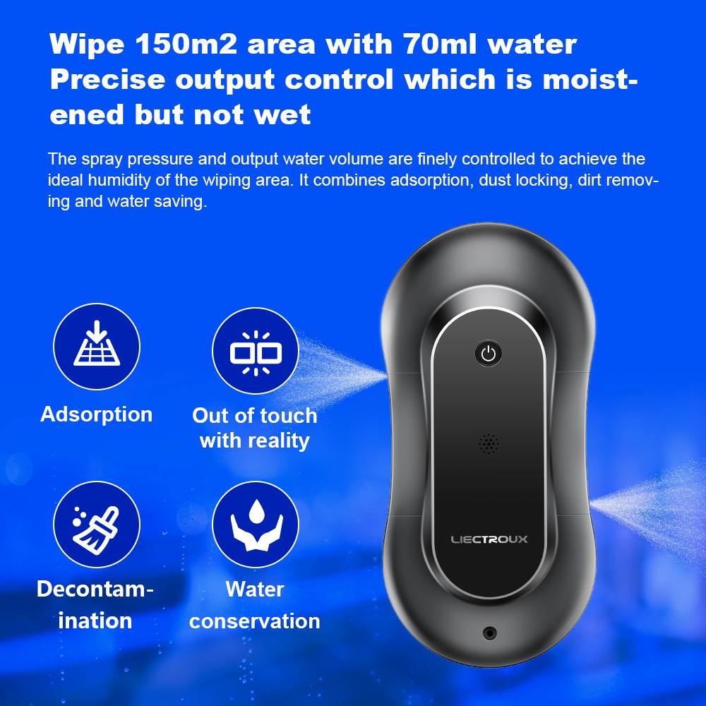 Робот для мытья окон Liectroux YW810, мощность всасывания 2800 Па, 25–30 минут работы от ИБП, защита от экстренных ситуаций, управление через приложение и пульт ДУ