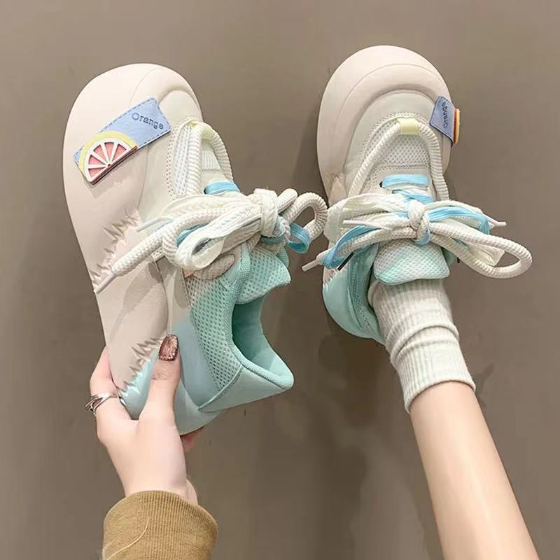 Женская обувь осень круглый носок повседневная женская спортивная обувь 2024 осень удобная кроссовка новый спортивный резиновый базовый стиль PUlace-up