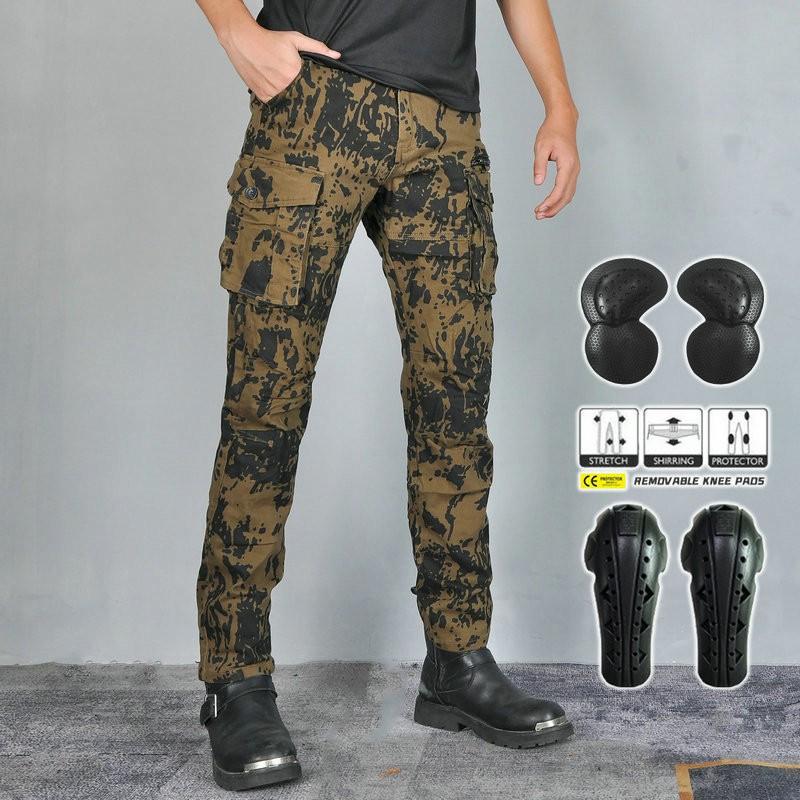 VOLERO Mens Motorcycle Jeans Camo Work Pants With Pads Breathable Motorbike Riding Trousers