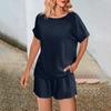Women's Fashion Solid Color Casual Set Loose Round Neck Top Shorts Two Pieces