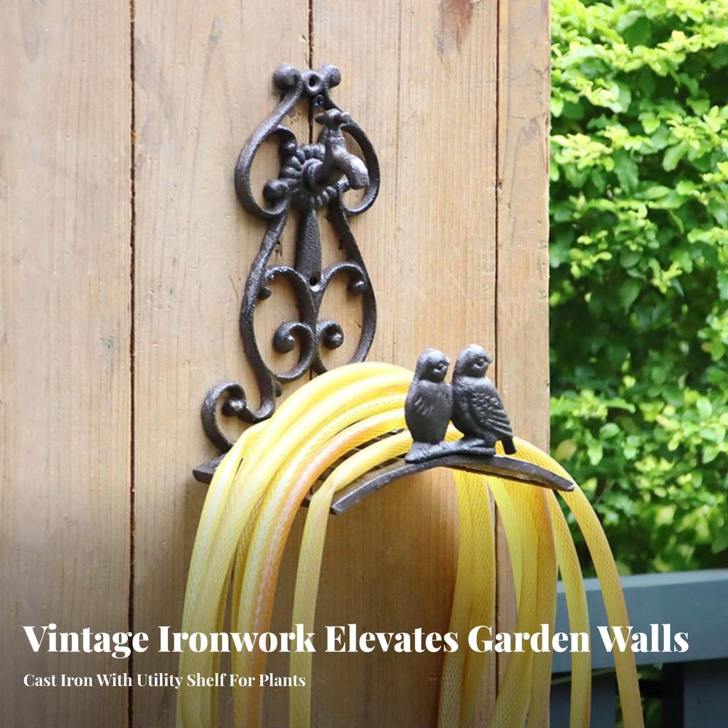 Storage Rack Sturdy Wall Mounted Garden Hose Holder Vintage for Patio, Shed