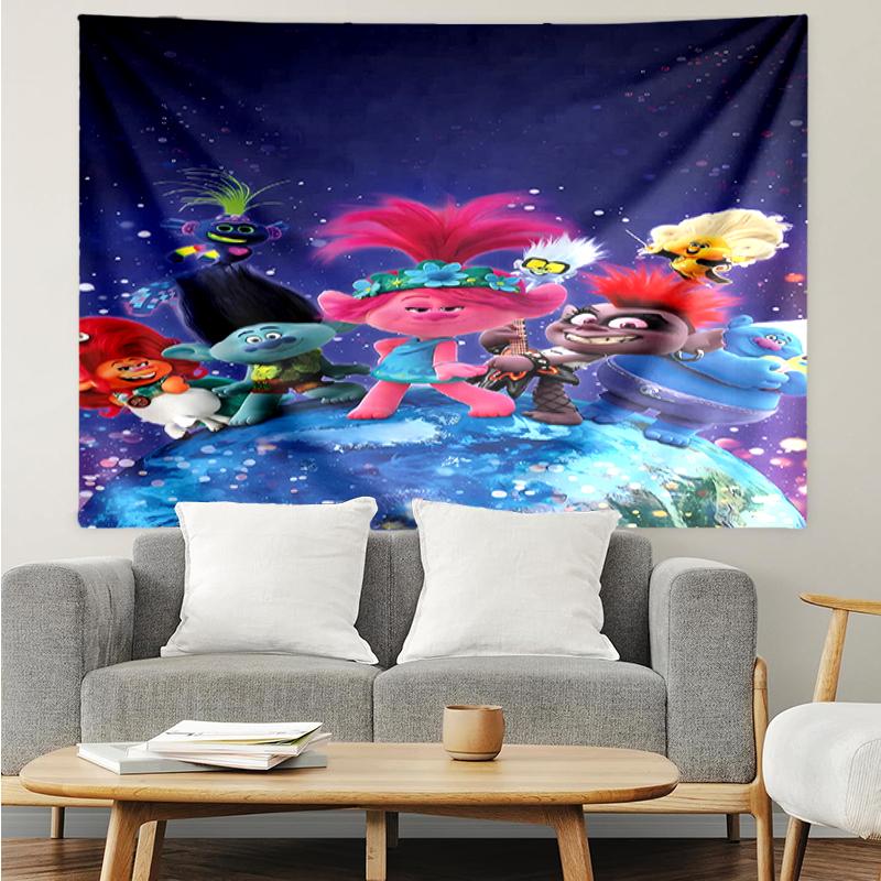 Trolls Print Tapestry, Backdrop, Easy Setup, Ideal for Bedroom, Office & Living Room, with Aesthetic Wall Hanging Decor.