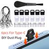 6 штук пылезащитных заглушек Type-C, пылезащитные чехлы USB-C для мобильных телефонов, в комплекте 6 ремешков и 1 чистящая щетка, для компьютеров, наушников и т.д.