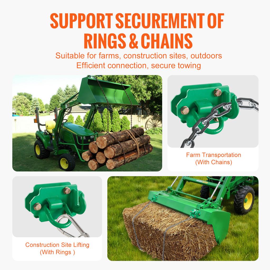 SucceBuy 12000lbs/15000lbs 2 Pack Tractor Bucket Hooks with Tie Down Ring Bolt-On Grab Hook Back Plates for RV UTV Truck